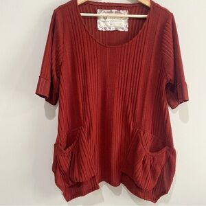 FARMHOUSE FROCKS Linen Handkerchief Hem Tunic Top Pockets Lagenlook Size Small